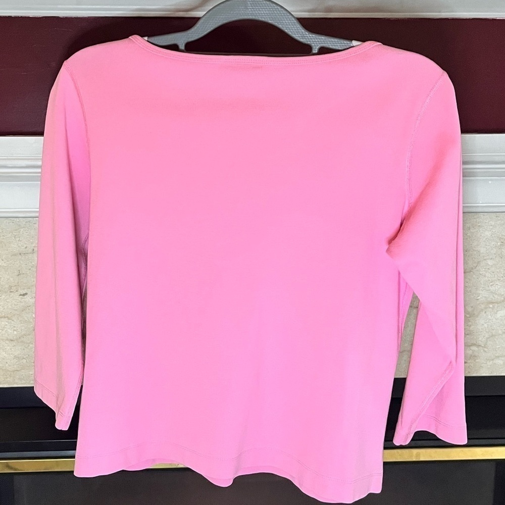 Lands End pink 3/4 sleeve V-neck T-shirt - Picture 2 of 5